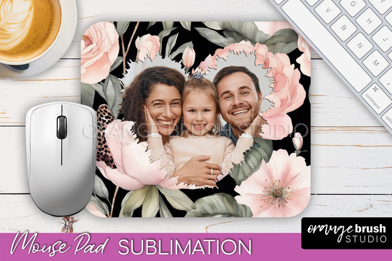 Photo Mouse Pad Sublimation, Floral Mouse Pad Picture Frame Sublimation OrangeBrushStudio 