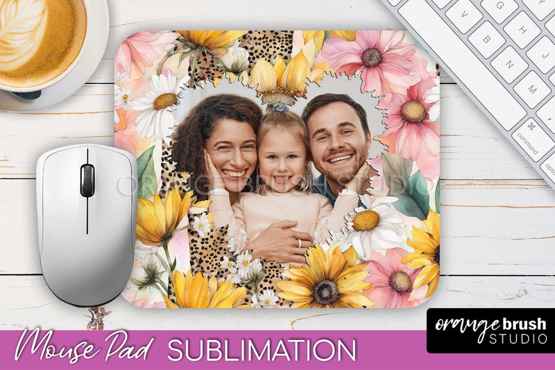 Photo Mouse Pad Sublimation, Floral Mouse Pad Picture Frame Sublimation OrangeBrushStudio 
