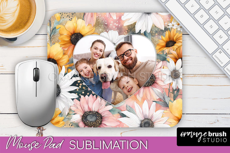 Photo Mouse Pad Sublimation, Floral Mouse Pad Picture Frame Sublimation OrangeBrushStudio 