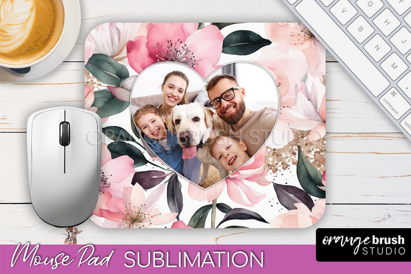Photo Mouse Pad Sublimation, Floral Mouse Pad Picture Frame Sublimation OrangeBrushStudio 