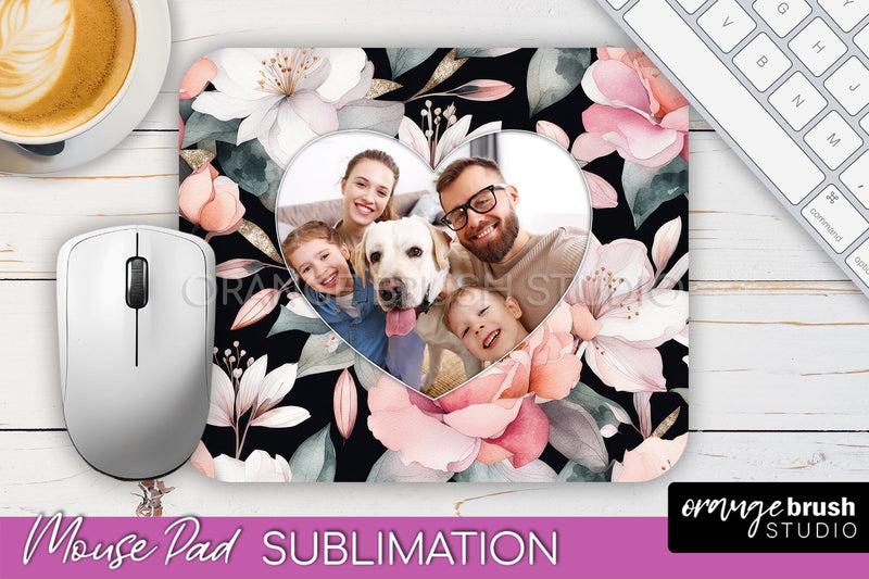 Photo Mouse Pad Sublimation, Floral Mouse Pad Picture Frame Sublimation OrangeBrushStudio 