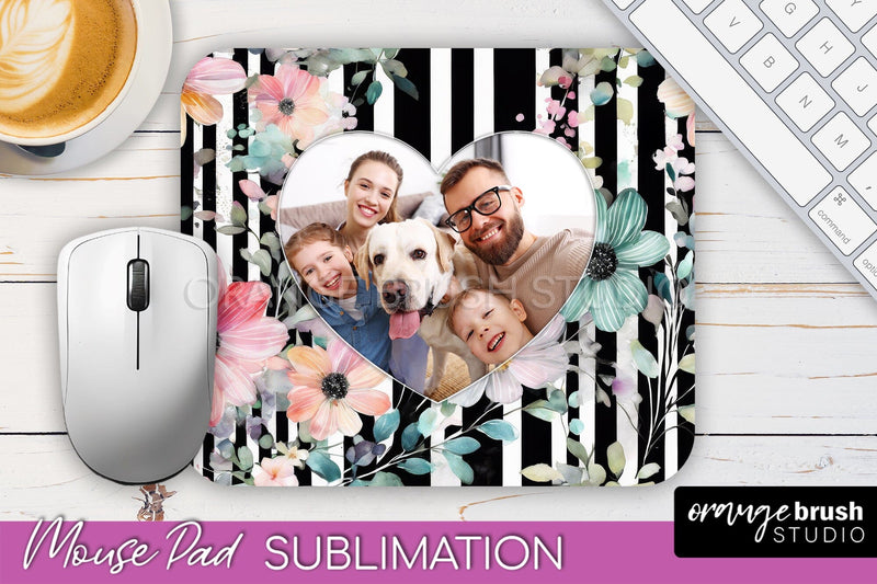 Photo Mouse Pad Sublimation, Floral Mouse Pad Picture Frame Sublimation OrangeBrushStudio 