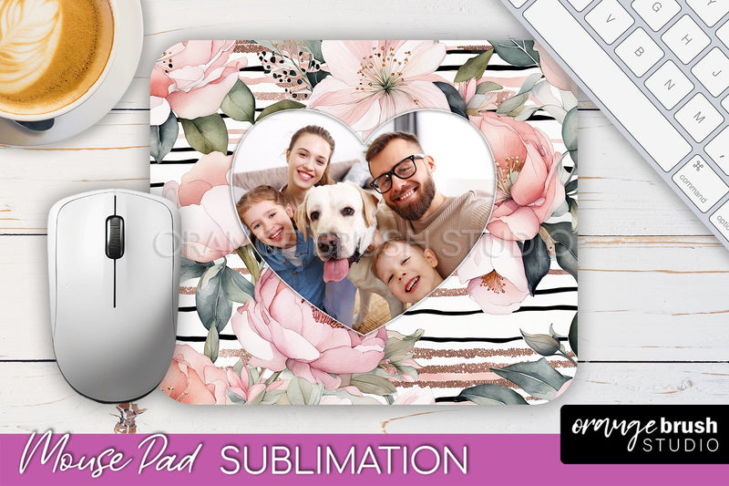 Photo Mouse Pad Sublimation, Floral Mouse Pad Picture Frame Sublimation OrangeBrushStudio 