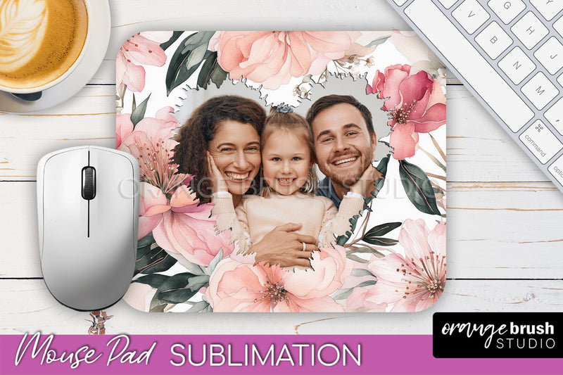 Photo Mouse Pad Sublimation, Floral Mouse Pad Picture Frame Sublimation OrangeBrushStudio 