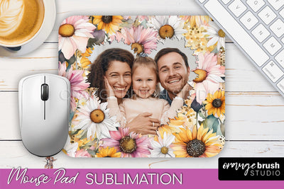 Photo Mouse Pad Sublimation, Floral Mouse Pad Picture Frame Sublimation OrangeBrushStudio 