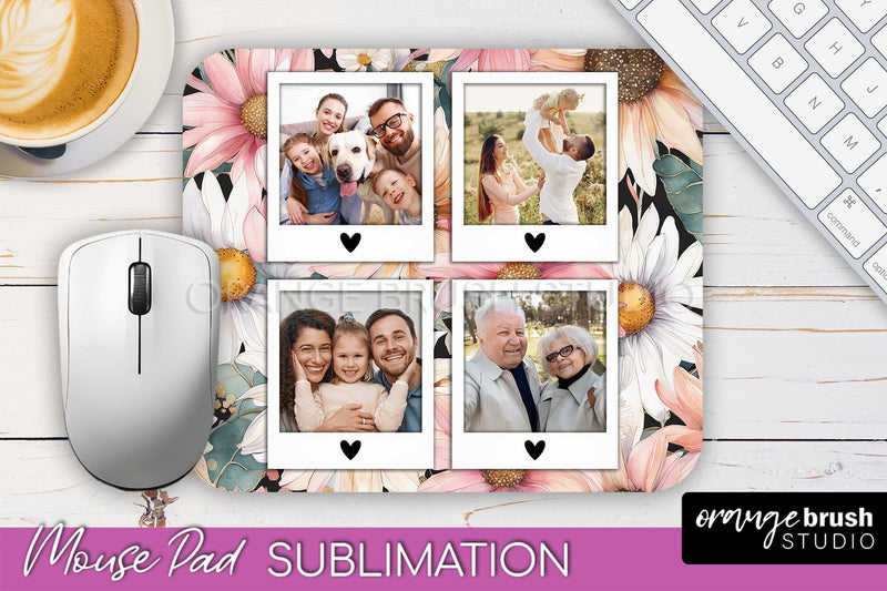 Photo Mouse Pad Sublimation, Floral Mouse Pad Picture Frame Sublimation OrangeBrushStudio 