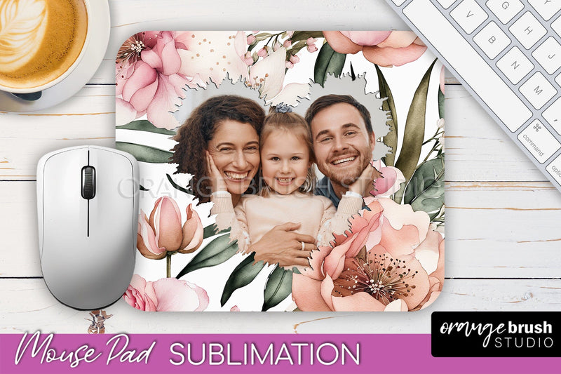 Photo Mouse Pad Sublimation, Floral Mouse Pad Picture Frame Sublimation OrangeBrushStudio 