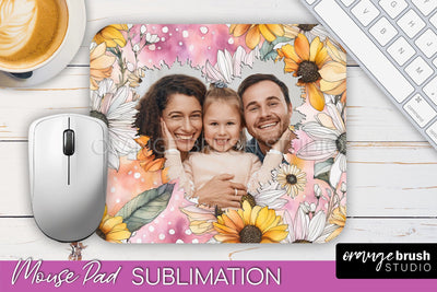 Photo Mouse Pad Sublimation, Floral Mouse Pad Picture Frame Sublimation OrangeBrushStudio 