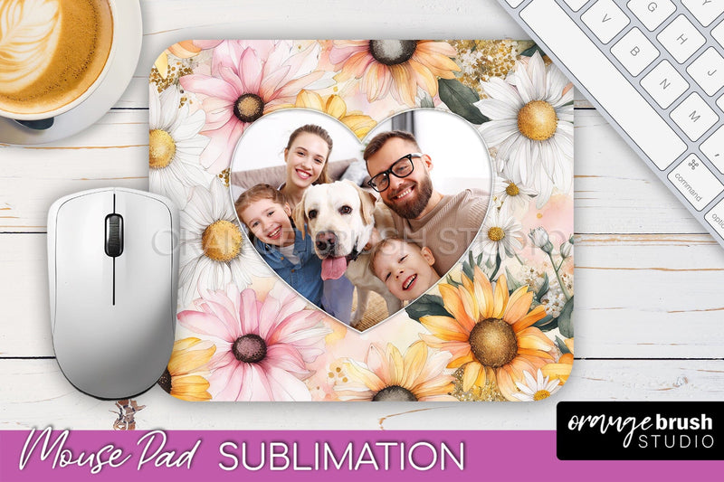 Photo Mouse Pad Sublimation, Floral Mouse Pad Picture Frame Sublimation OrangeBrushStudio 