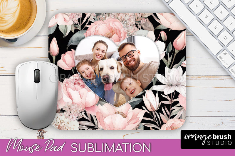 Photo Mouse Pad Sublimation, Floral Mouse Pad Picture Frame Sublimation OrangeBrushStudio 