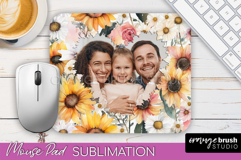 Photo Mouse Pad Sublimation, Floral Mouse Pad Picture Frame Sublimation OrangeBrushStudio 