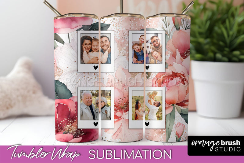 Photo Tumbler Wrap, Floral Picture Frame Tumbler Sublimation Sublimation OrangeBrushStudio 