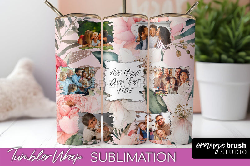 Photo Tumbler Wrap, Floral Picture Frame Tumbler Sublimation Sublimation OrangeBrushStudio 