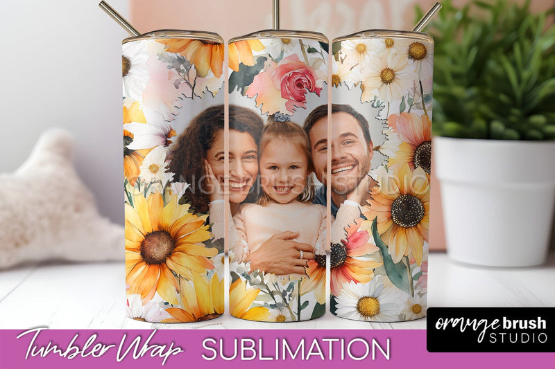 Photo Tumbler Wrap, Floral Picture Frame Tumbler Sublimation Sublimation OrangeBrushStudio 