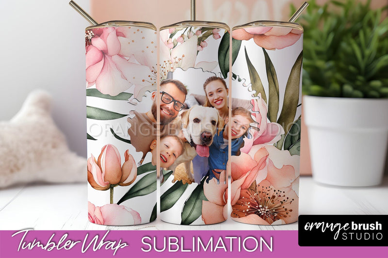 Photo Tumbler Wrap, Floral Picture Frame Tumbler Sublimation Sublimation OrangeBrushStudio 
