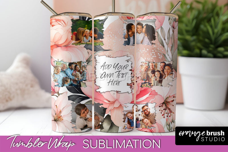 Photo Tumbler Wrap, Floral Picture Frame Tumbler Sublimation Sublimation OrangeBrushStudio 