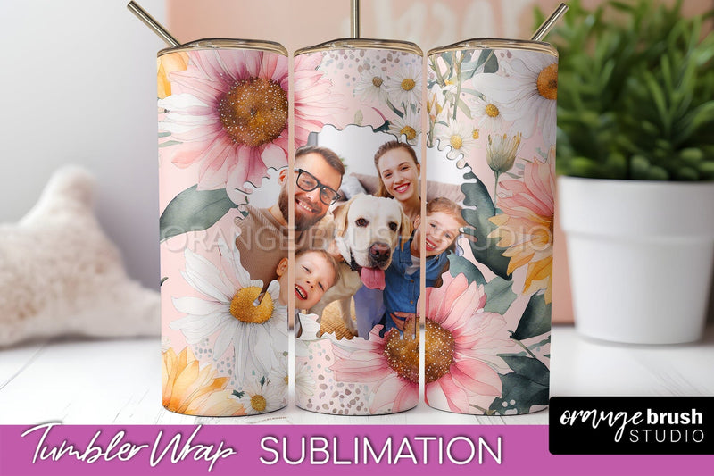 Photo Tumbler Wrap, Floral Picture Frame Tumbler Sublimation Sublimation OrangeBrushStudio 