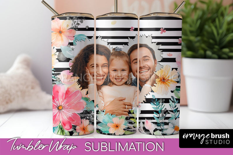 Photo Tumbler Wrap, Floral Picture Frame Tumbler Sublimation Sublimation OrangeBrushStudio 