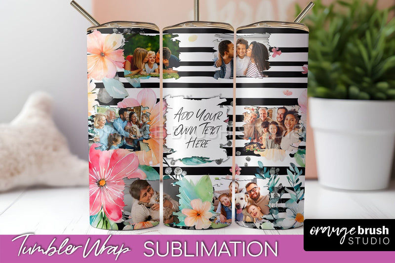 Photo Tumbler Wrap, Floral Picture Frame Tumbler Sublimation Sublimation OrangeBrushStudio 