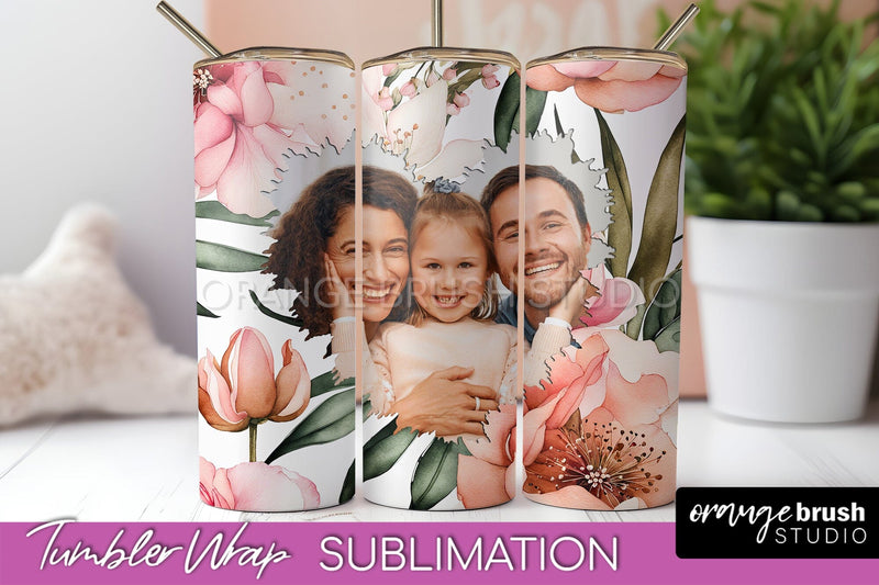 Photo Tumbler Wrap, Floral Picture Frame Tumbler Sublimation Sublimation OrangeBrushStudio 