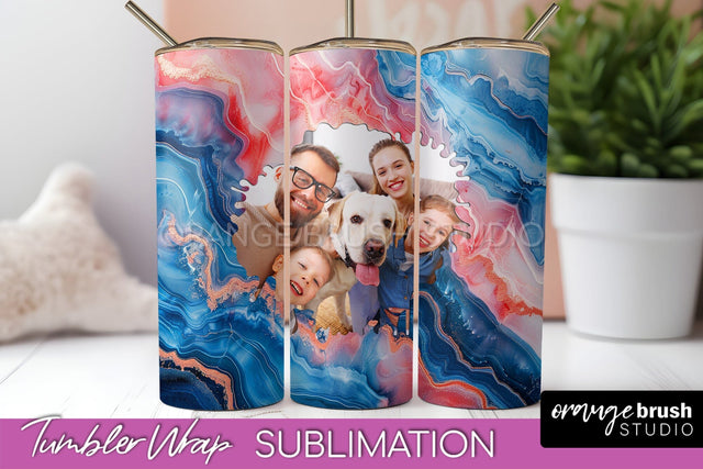 Photo Tumbler Wrap, Marble Family Frame Tumbler Sublimation Sublimation OrangeBrushStudio 