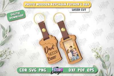 Photo Wooden Keychain Father's Day | Keychain with Photo | Personalized Keychain | CNC File SVG The T Store Design 