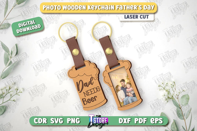 Photo Wooden Keychain Father's Day | Keychain with Photo | Personalized Keychain | CNC File SVG The T Store Design 