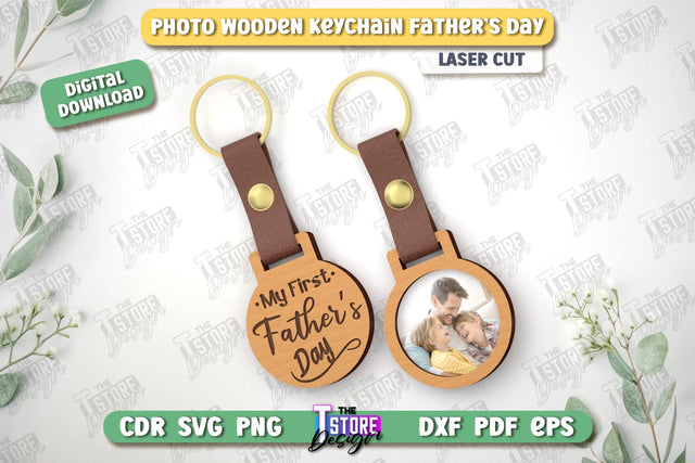 Photo Wooden Keychain Father's Day | Keychain with Photo | Personalized Keychain | CNC File SVG The T Store Design 