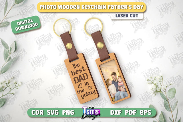 Photo Wooden Keychain Father's Day | Keychain with Photo | Personalized Keychain | CNC File SVG The T Store Design 