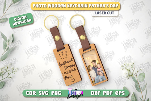 Photo Wooden Keychain Father's Day | Keychain with Photo | Personalized Keychain | CNC File SVG The T Store Design 