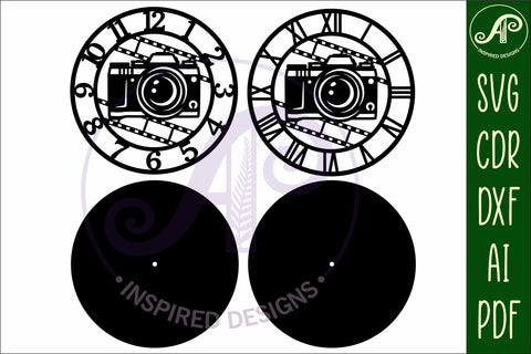Photographer camera clock laser cut files, SVG file SVG APInspireddesigns 