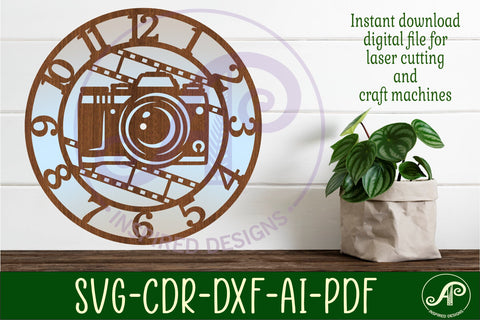 Photographer camera clock laser cut files, SVG file SVG APInspireddesigns 