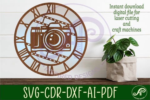 Photographer camera clock laser cut files, SVG file SVG APInspireddesigns 