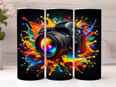 Photographer Camera Neon 20oz Tumbler Png, Straight & Tapered Tumbler Png, Photographer Tumbler Png, Digital Download PNG Sublimation Lara' s Designs 