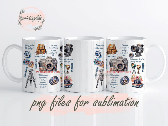 Photographer's Life Mug Wrap Design, Instant Digital Design Download Mug Wrap Design, Mug Design PNG Sublimation PrintingLife 