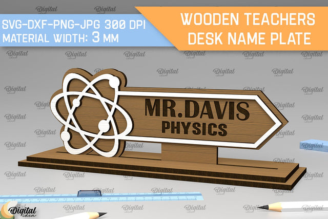Physics Teacher Desk Name Plate Laser Cut. Wooden Name Plate SVG Evgenyia Guschina 
