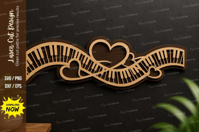 Piano Heart Ribbon Laser Cut Svg Design SVG Regulrcrative 
