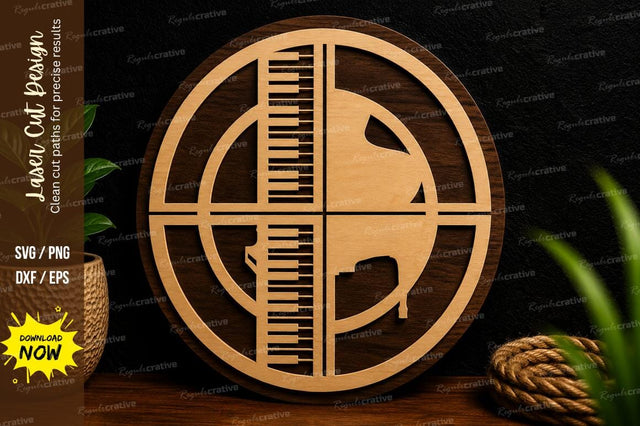 Piano Keyboard Round Ornament Laser Cut SVG File SVG Regulrcrative 