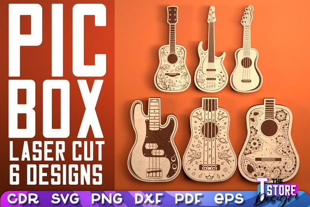 Pic Box Laser Cut | Guitar Design | Lovely Guitar | Layered Guitar | CNC Files SVG The T Store Design 