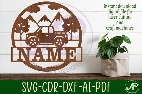 Pick up truck name sign svg laser cut template SVG APInspireddesigns 