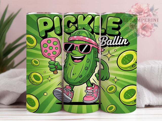 Pickle Ballin' Cute Tumbler Wrap, Cute Pickle Ball, Pickle Ballin, 20oz Tumbler Wrap, Sublimation Design, Sports Tumbler, Pickleball Gift Sublimation Li Zamperini 