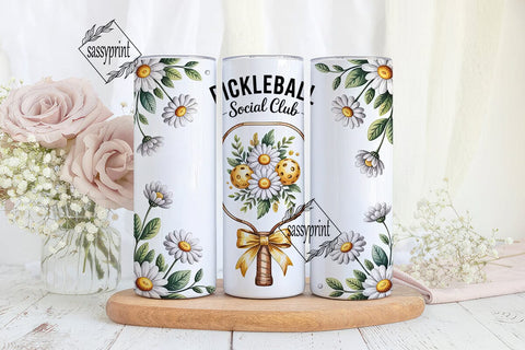 Pickleball Daisies 20oz Tumbler Wrap Sublimation sassyprint 