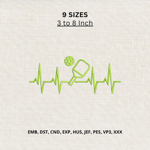 Pickleball Heartbeat Machine Embroidery Design – Pickleball Paddle ECG Embroidery File, Sports Lover Gift Design Embroidery/Applique DESIGNS PatternFeed8 