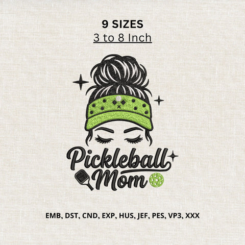 Pickleball Mom Messy Bun Machine Embroidery Design – Pickleball Mama Sports Embroidery File Embroidery/Applique DESIGNS PatternFeed8 