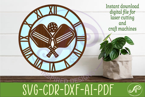 Pickleball Wall Clock SVG for Laser Cutting Decor SVG APInspireddesigns 