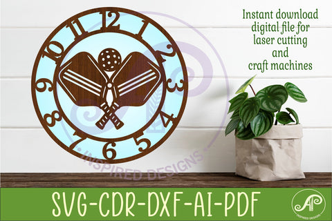 Pickleball Wall Clock SVG for Laser Cutting Decor SVG APInspireddesigns 