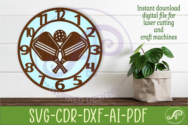 Pickleball Wall Clock SVG for Laser Cutting Decor SVG APInspireddesigns 
