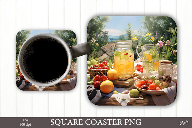 Picnic Sublimation PNG. Square Coaster PNG. Picnic Coaster Sublimation Olga Terlyanskaya 