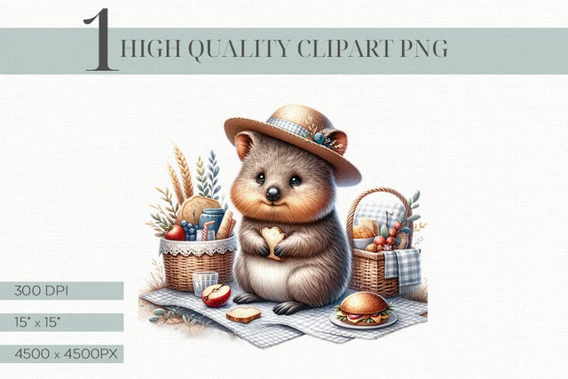 Picnic Theme Adorable Quokka Clipart, Cute Animal Watercolor Sublimation BijouBay 