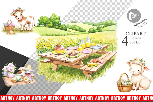 Picnic with Farm Animal Clipart Sublimation artnoy 
